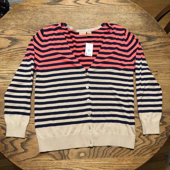 NWT Northcrest Tan, Navy Blue & Pink Cardigan Sweater - Picture 1 of 4